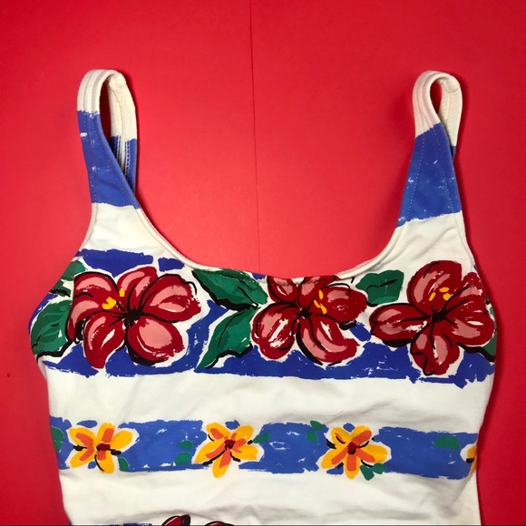 Vintage Flower Print One Piece Swimsuit - Picture 2 of 6